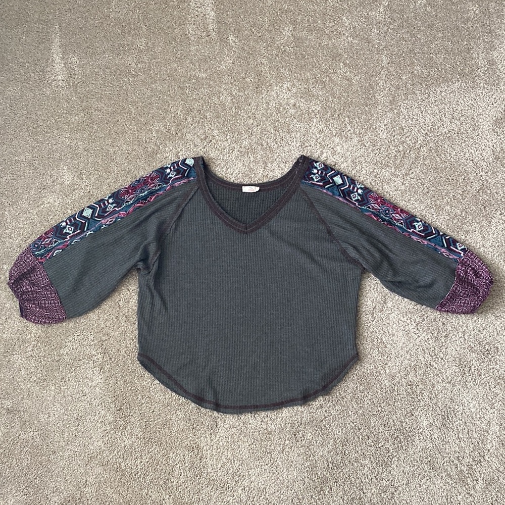 Hummingbird Waffle Knit Balloon Sleeve Top